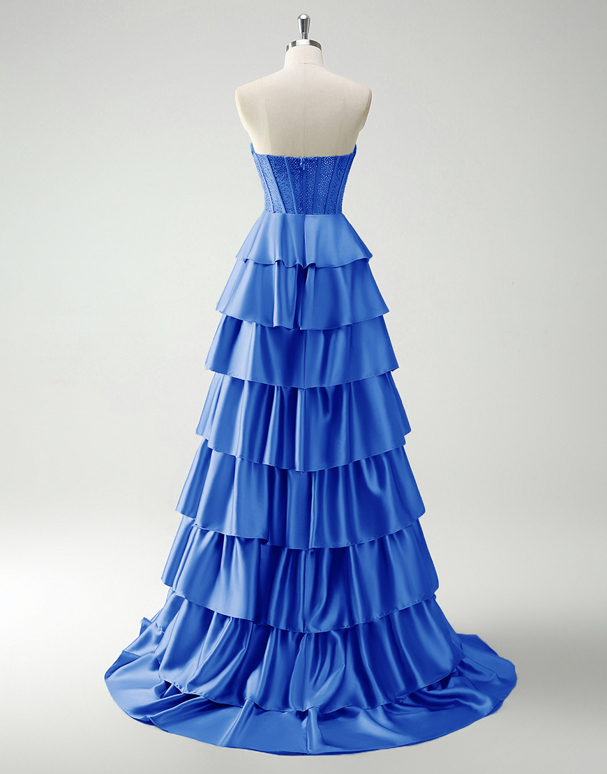 Sparkly Green A-Line Strapless Sequined Corset Ruffles Satin Long Prom Dress