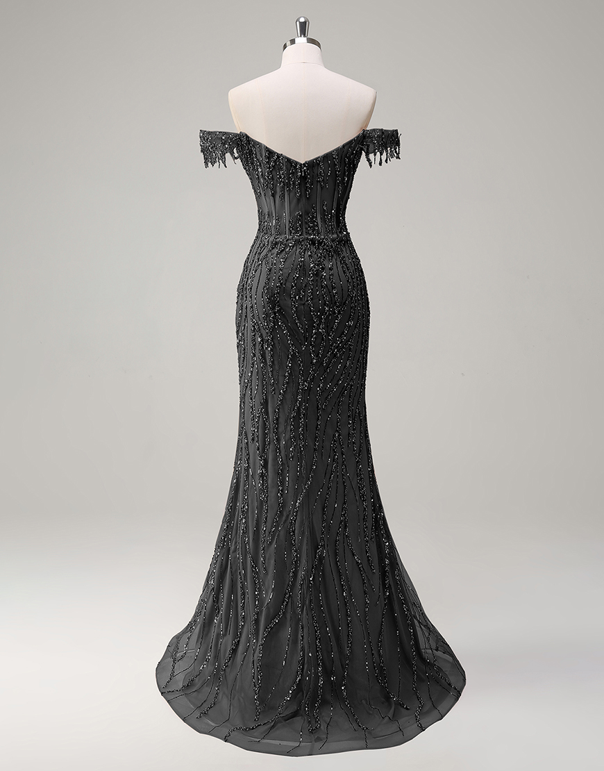 Sparkly Dusty Rose Mermaid Off The Shoulder Long Prom Dress with Beading