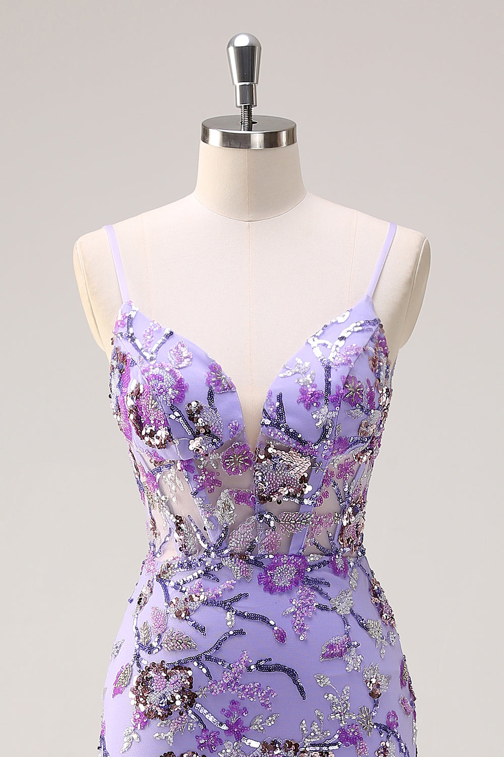 Sparkly Purple Mermaid Beaded Spaghetti Straps Long Prom Dress