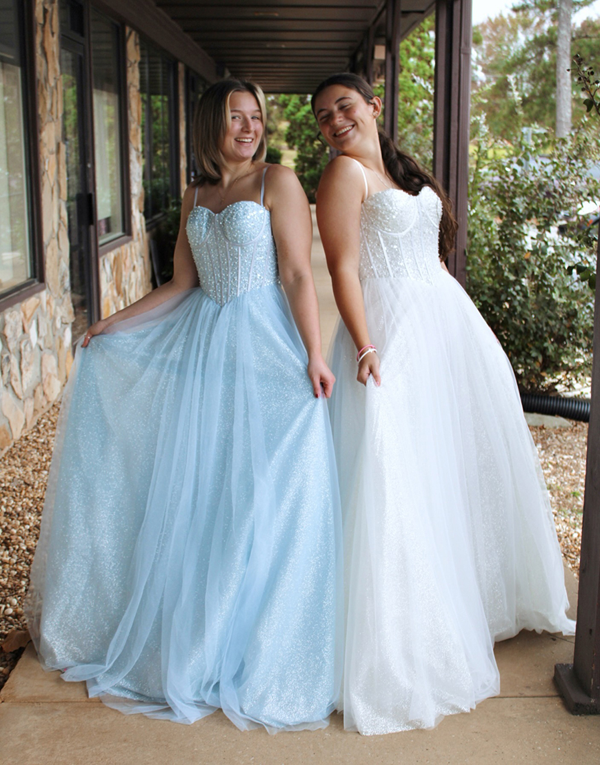 Sparkly Blue A-Line Spaghetti Straps Beading Corset Long Prom Dress 
