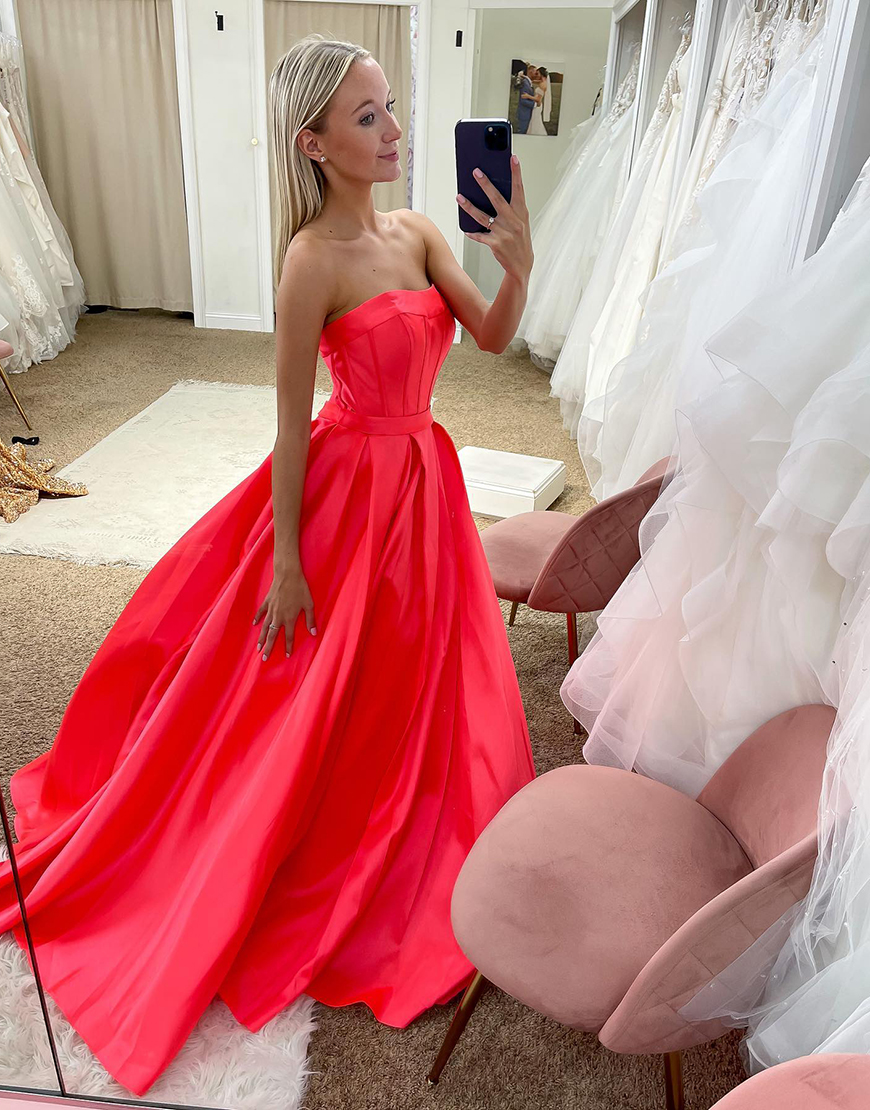 Elegant Coral A-Line Off The Shoulder Corset Long Prom Dress 