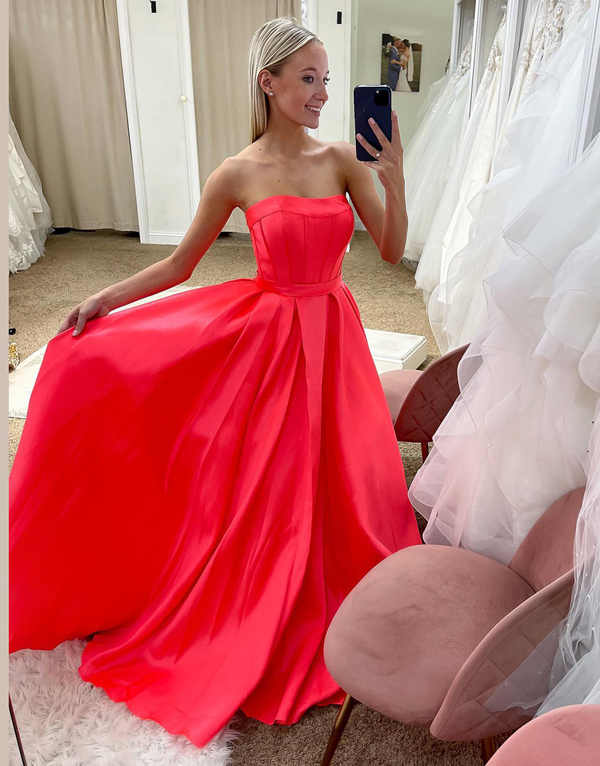 Elegant Coral A-Line Off The Shoulder Corset Long Prom Dress 