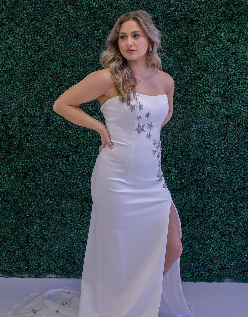 Sparkly White Mermaid Off The Shoulder Sequined Star Long Prom Dress With Slit