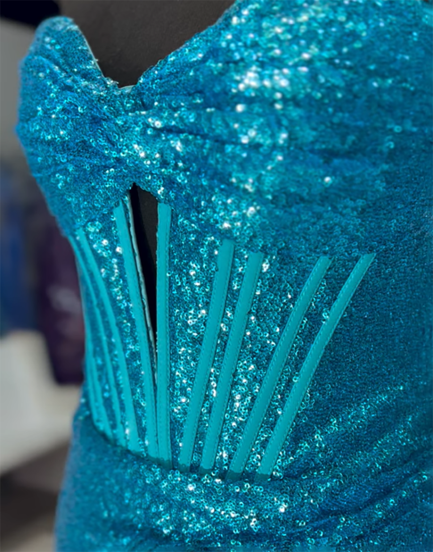 Sparkly Orange Mermaid Strapless Corset Sequins Long Prom Dress with Slit