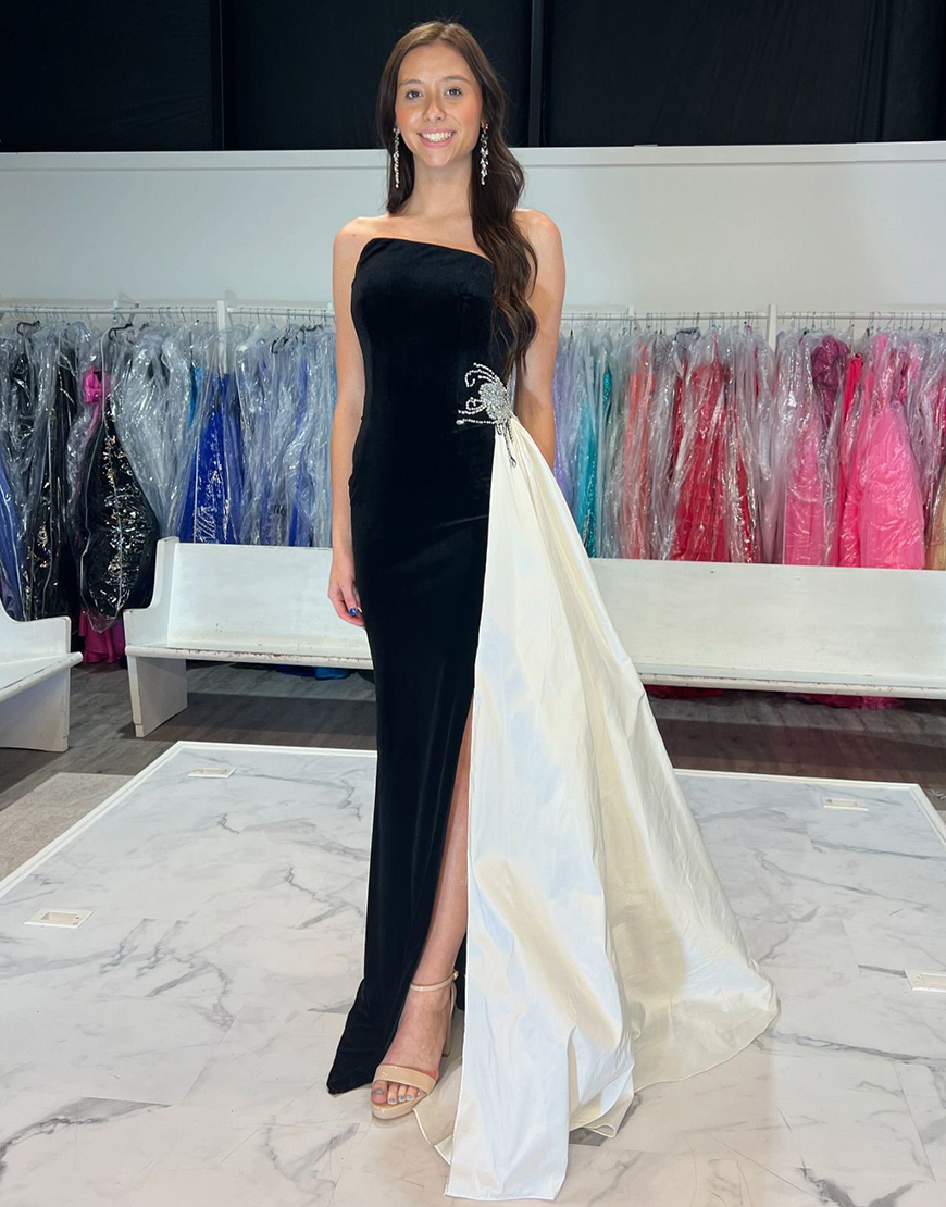 A-Line Royal Blue Strapless Split Long Prom Dress with Rhinestones