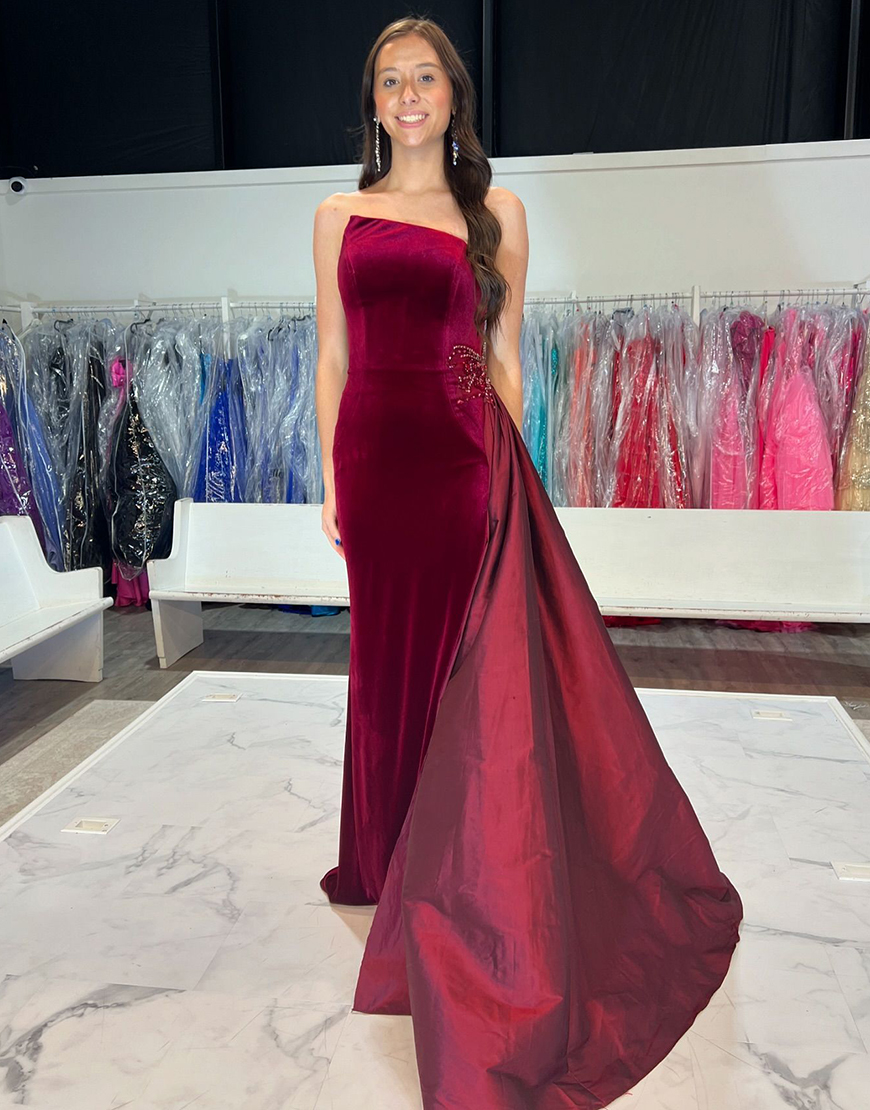 A-Line Royal Blue Strapless Split Long Prom Dress with Rhinestones