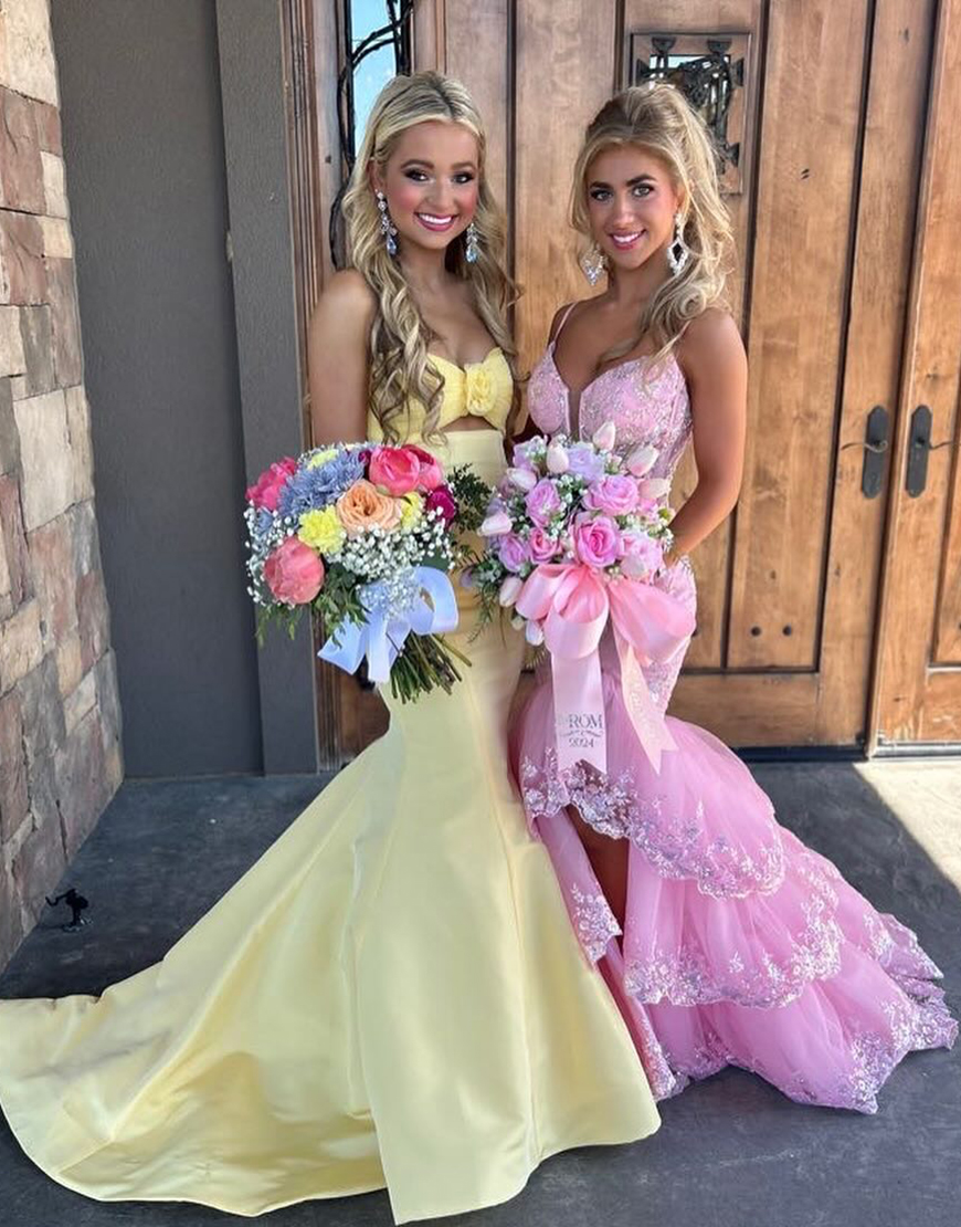 Sparkly Pink A-Line Spaghetti Straps Tiered Tulle Long Prom Dress with Sequins Appliques