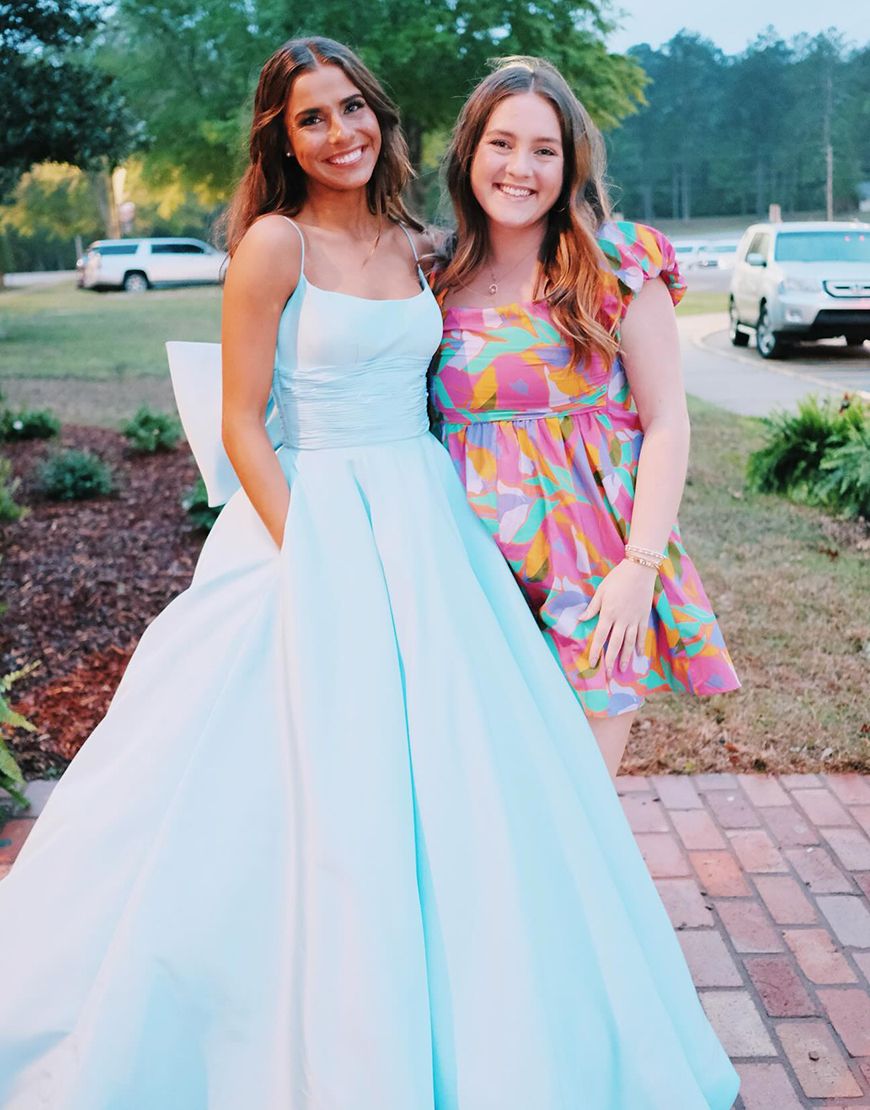 Graceful Light Pink A-Line Spaghetti Straps  Long Prom Dress with Bow