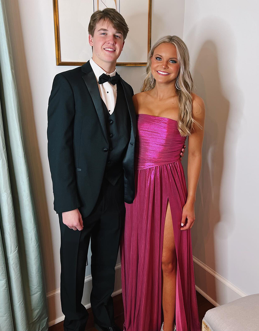 Sparkly Fuchsia A-Line Strapless Corset Long Prom Dress with Pleated Slit