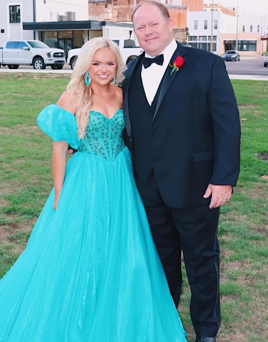 Sparkly Peacock Green A-Line Puff Sleeves Tulle Long Prom Dress with Beading
