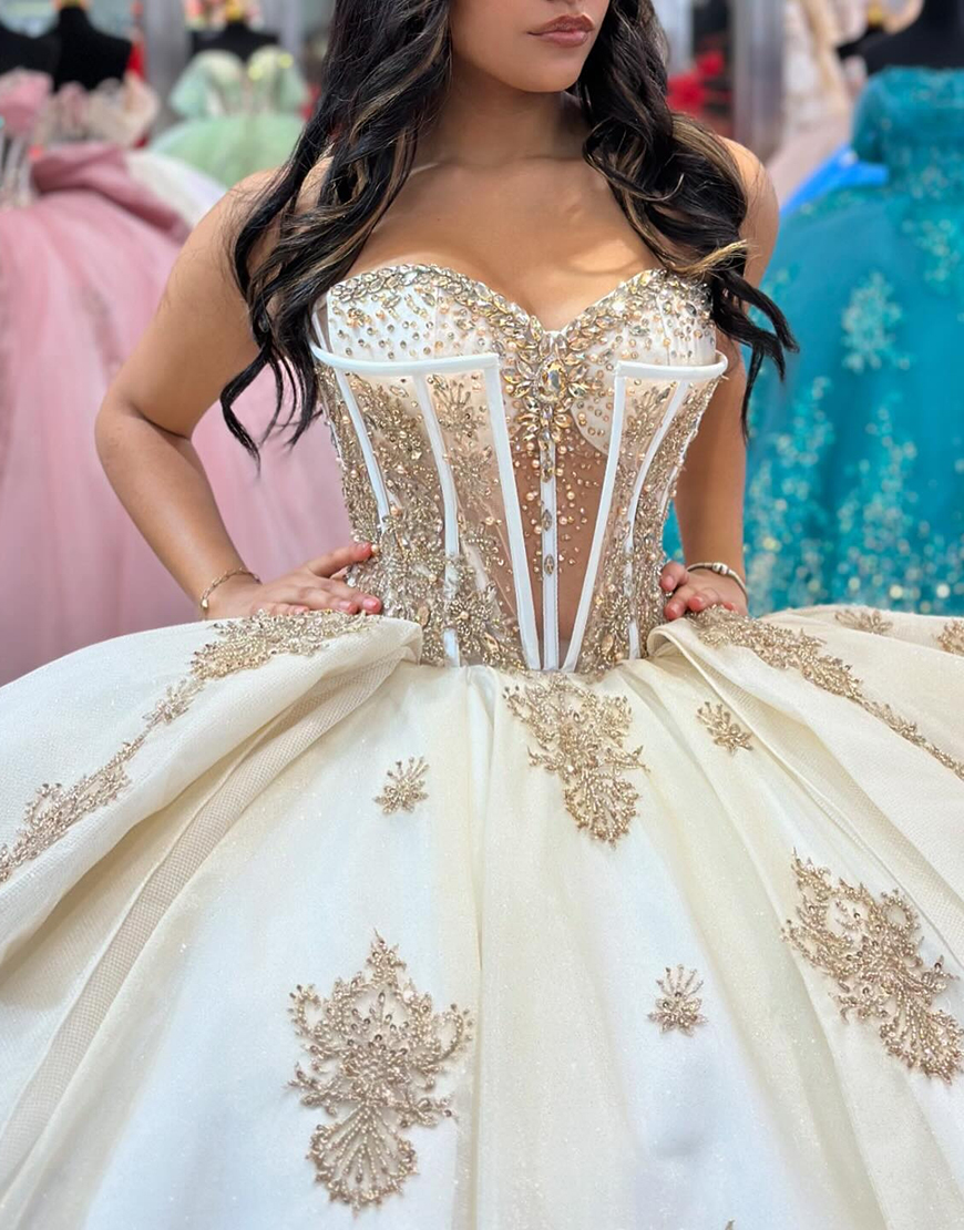 Sparkly Apricot Off The Shoulder Sequined Tulle Smasquerade Ball Gowns with Beading