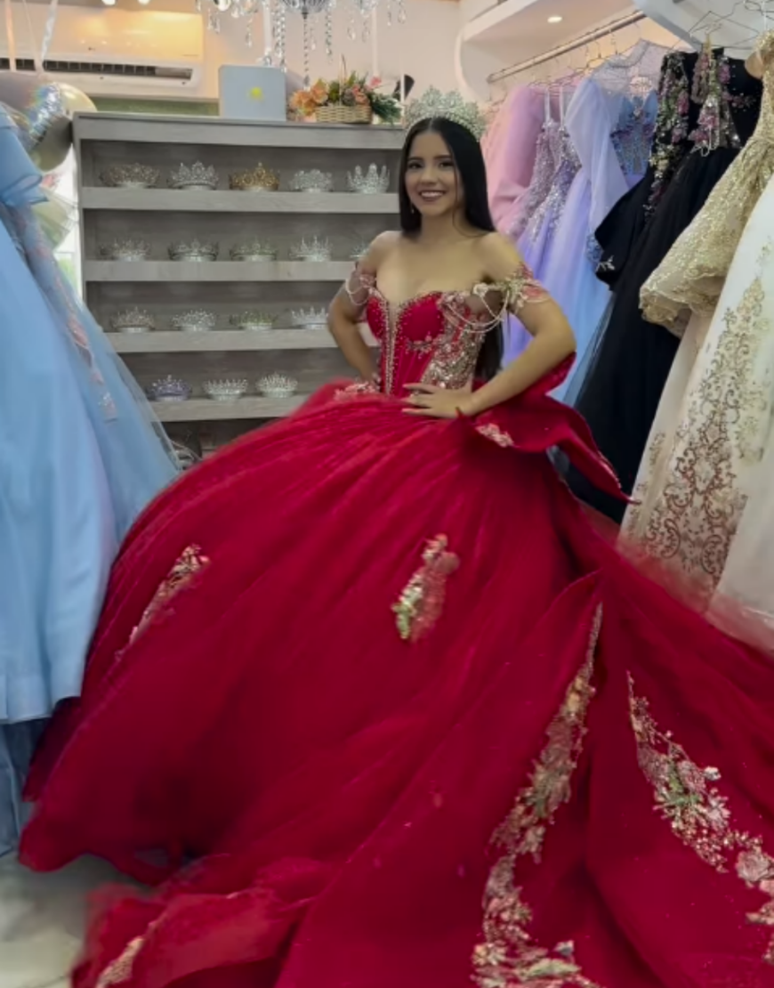 Sparkly Pink Off The Shoulder Sequined Bowknot Smasquerade Ball Gowns with Beading