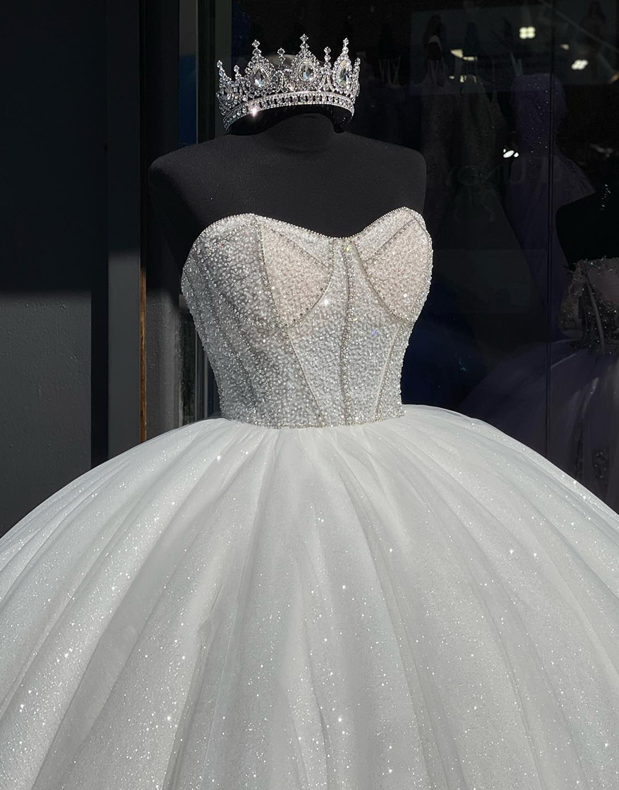 Sparkly White Strapless Corset Quinceanera Dresses with Sequins