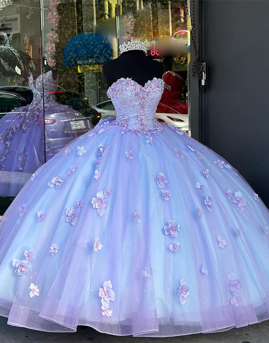 Sparkly Blue Lilac Strapless Corset Quinceanera Dresses with Sequined Appliques