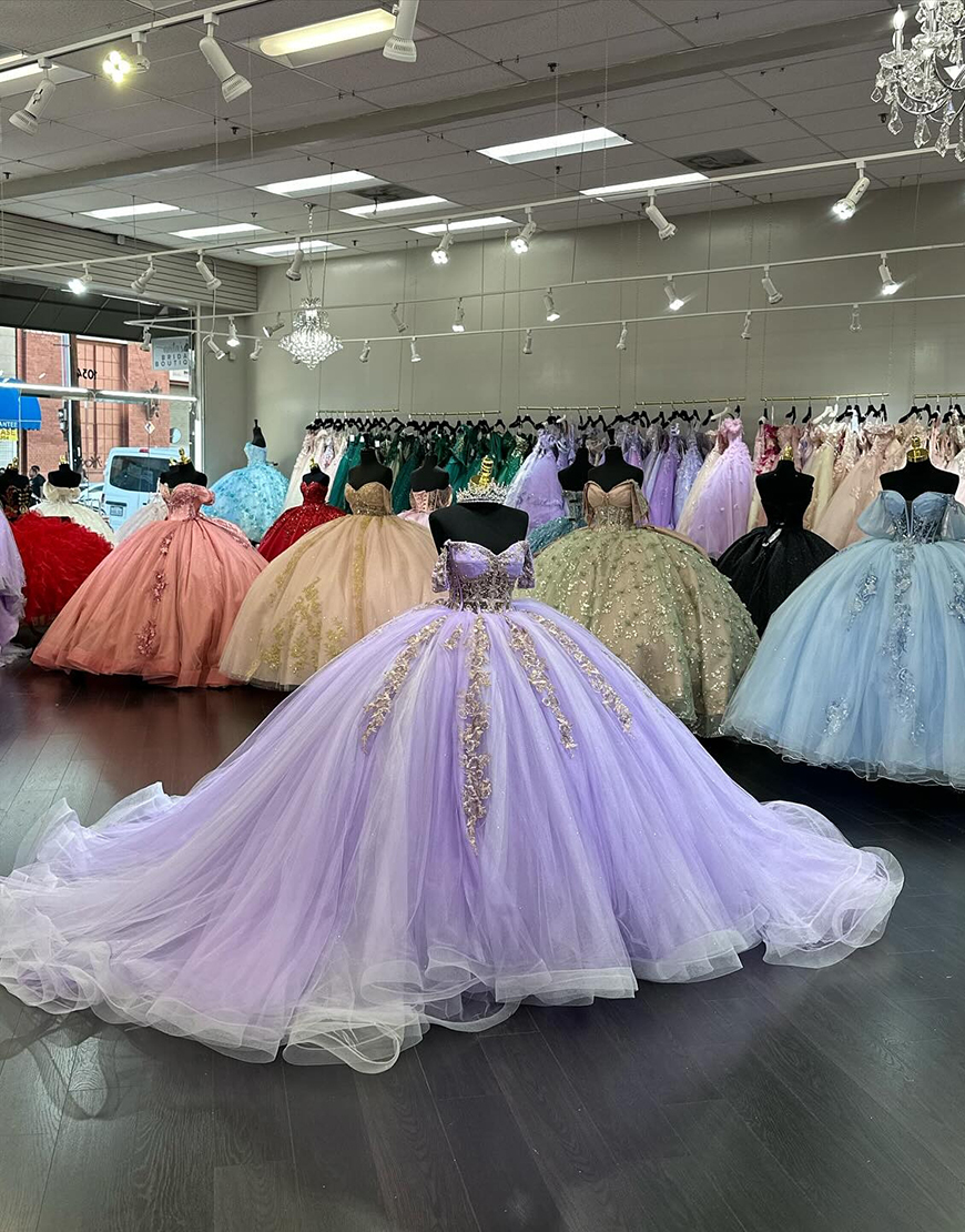 Sparkly Lilac Off The Shoulder Tulle Sweet 16 Dresses With Appliques