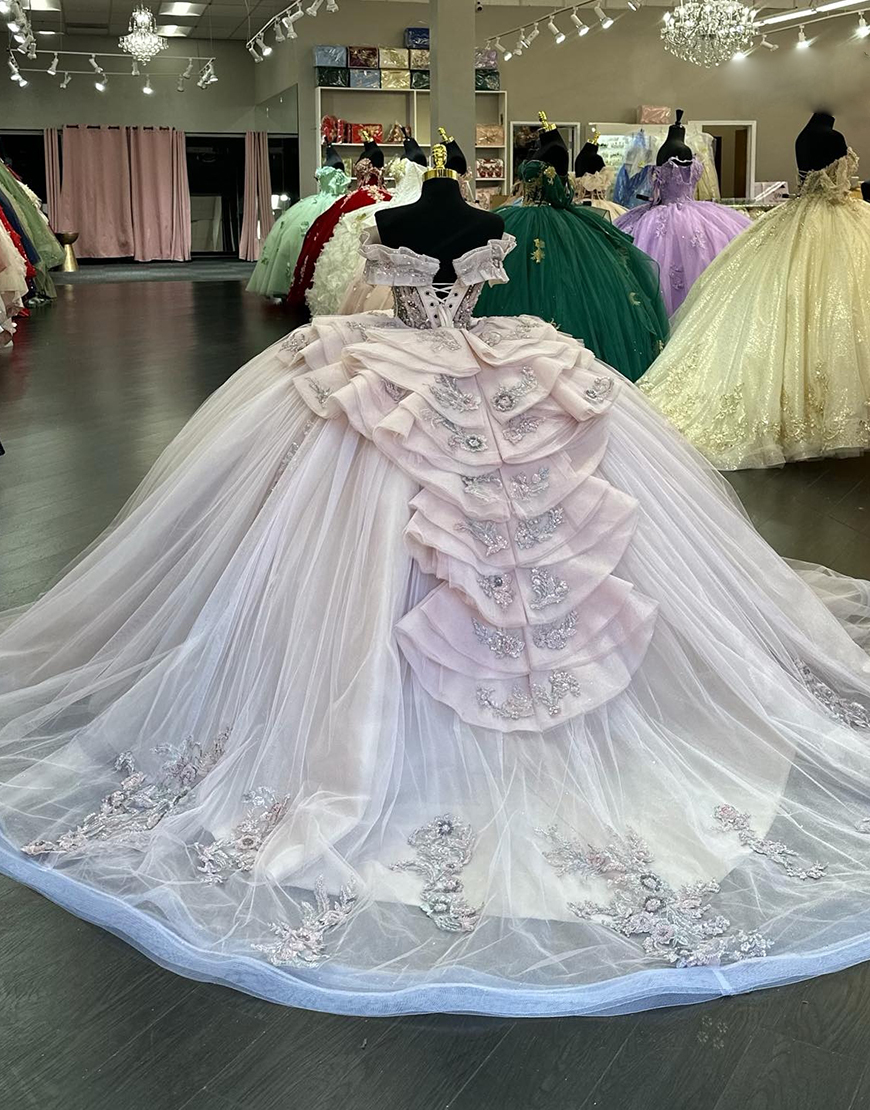 Sparkly Blue Off The Shoulder  Sequined Appliques Quinceanera Dresses with Bow