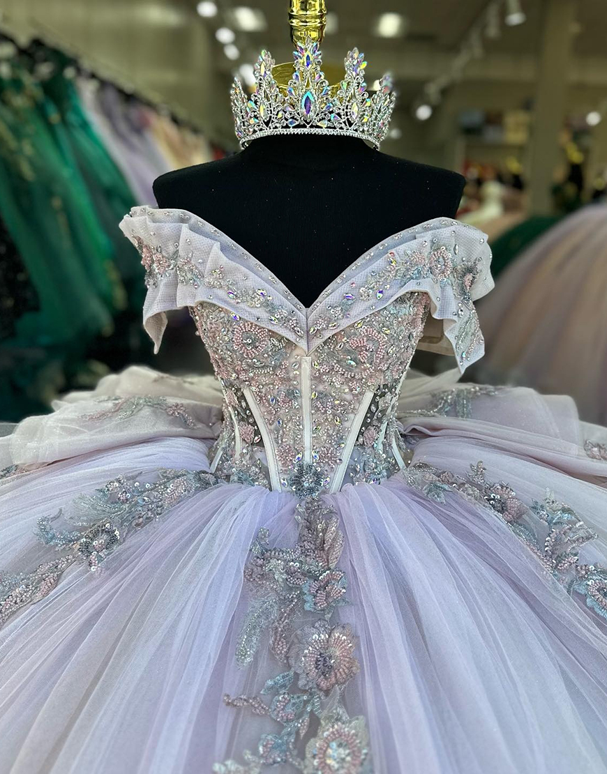 Sparkly Blue Off The Shoulder  Sequined Appliques Quinceanera Dresses with Bow