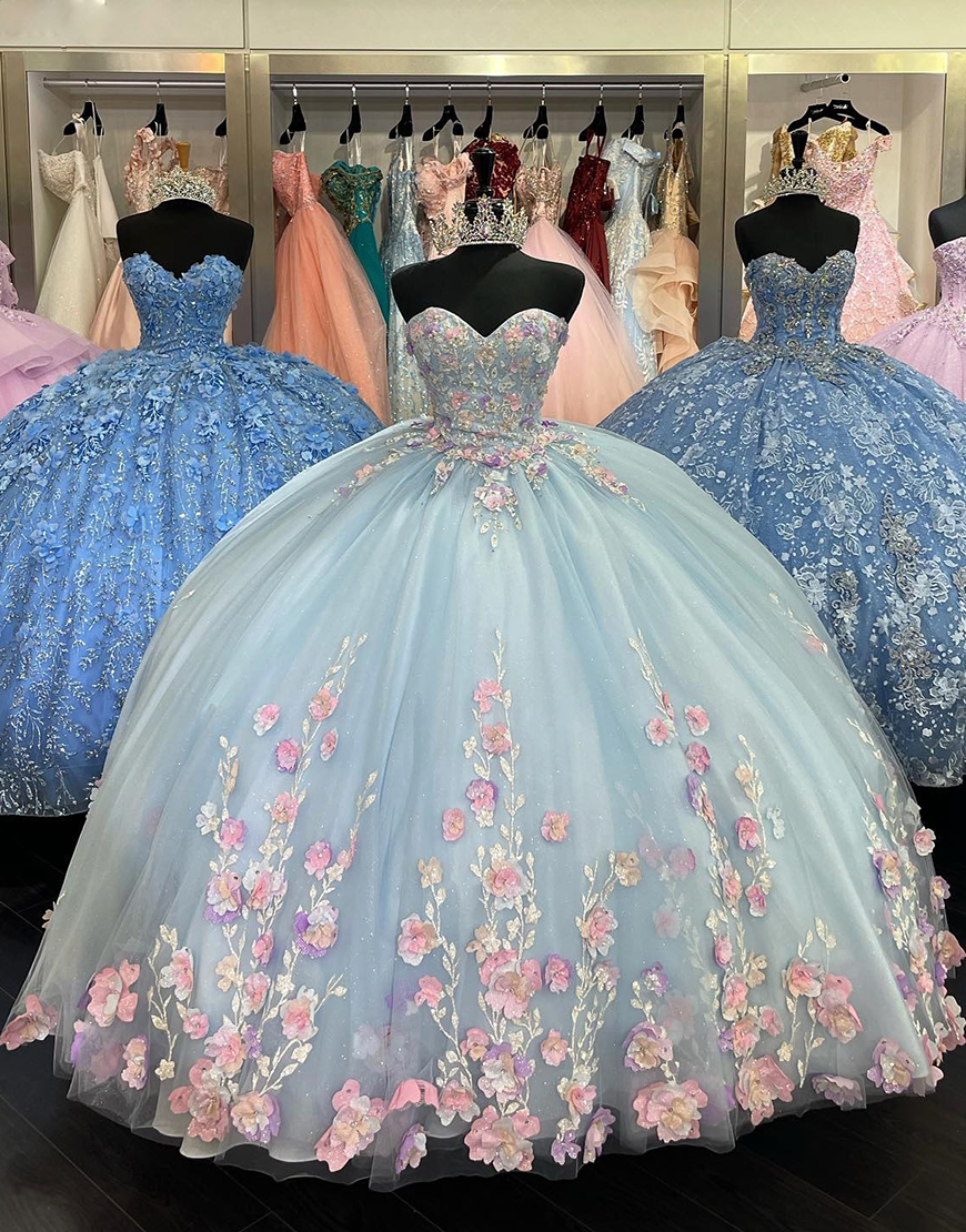 Sparkly Blue Lilac Off The Shoulder Sequined Flower Quinceanera Dresses With Appliques