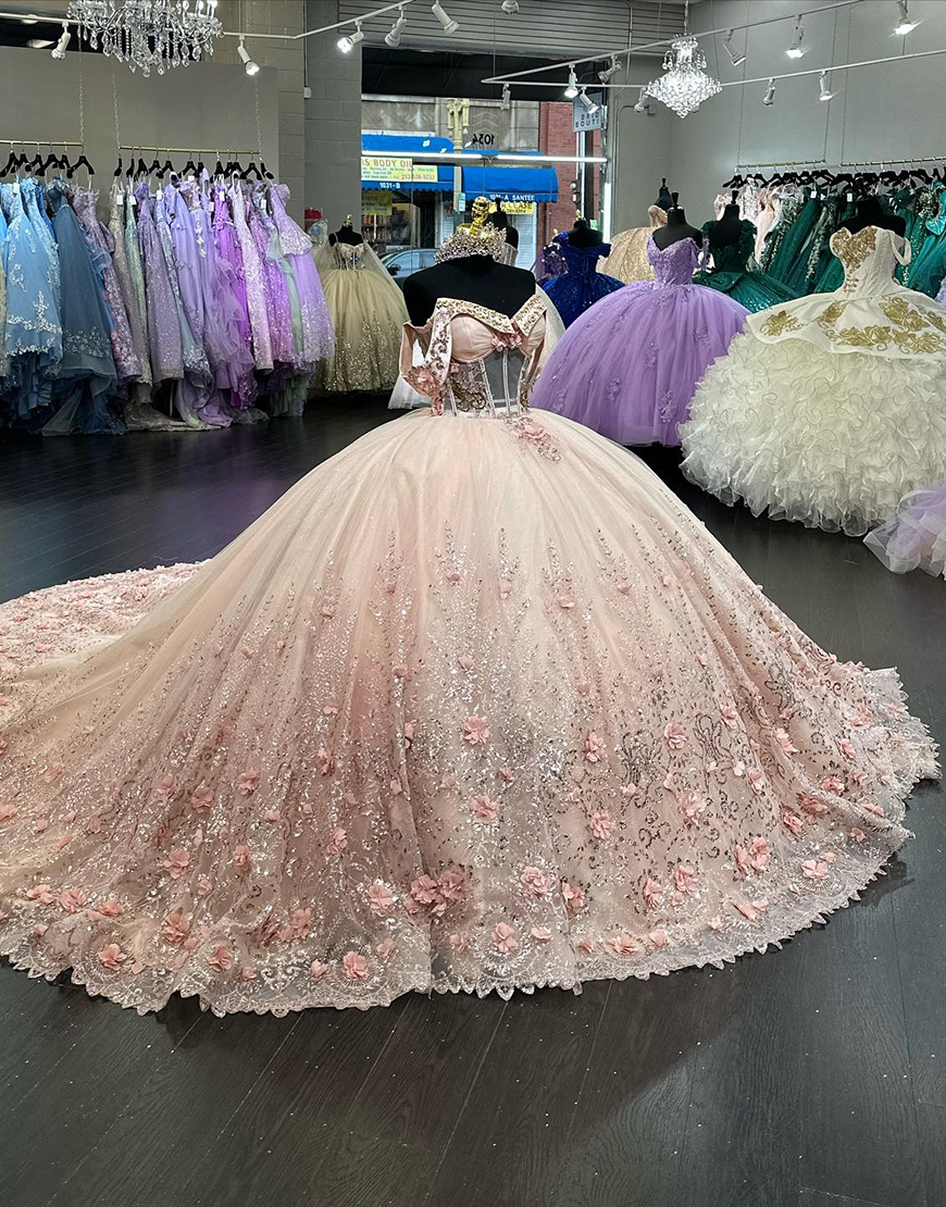 Sparkly Blush Sweetheart  Sequined  Quinceanera Dresses With Appliques