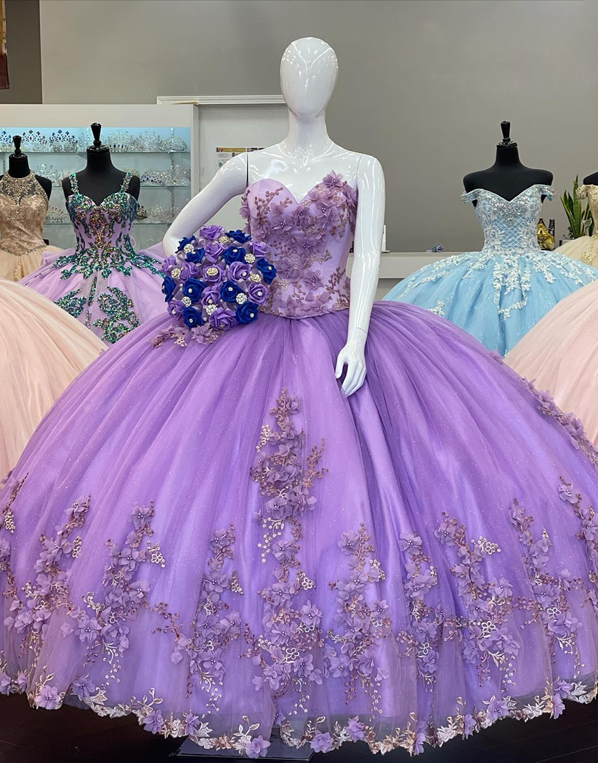 Sparkly Purple Sweetheart Sequined Quinceanera Dresses With Appliques