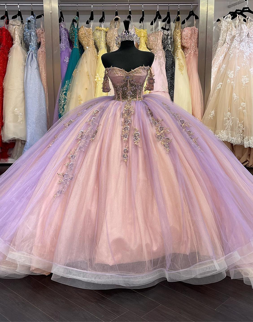 Sparkly Lilac Sweetheart Off The Shoulder Sequined Quinceanera Dresses With Appliques