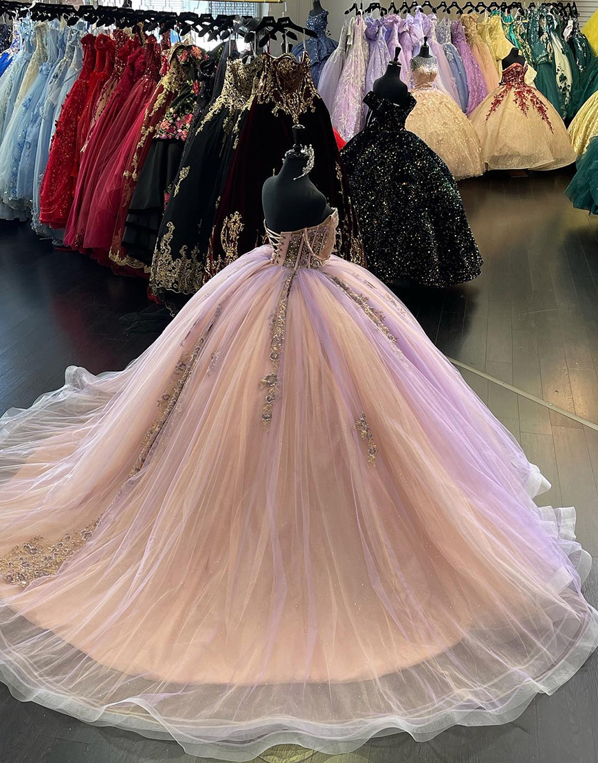 Sparkly Lilac Sweetheart Off The Shoulder Sequined Quinceanera Dresses With Appliques