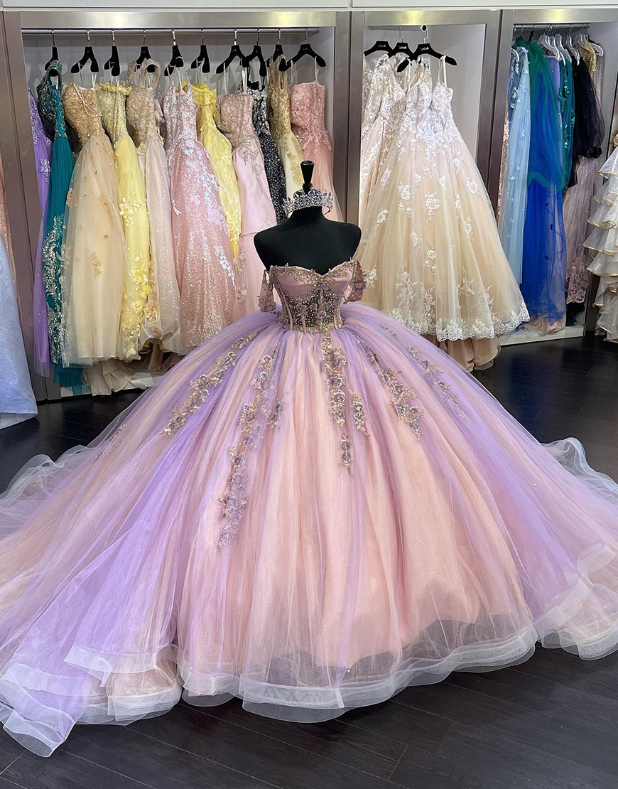 Sparkly Lilac Sweetheart Off The Shoulder Sequined Quinceanera Dresses With Appliques