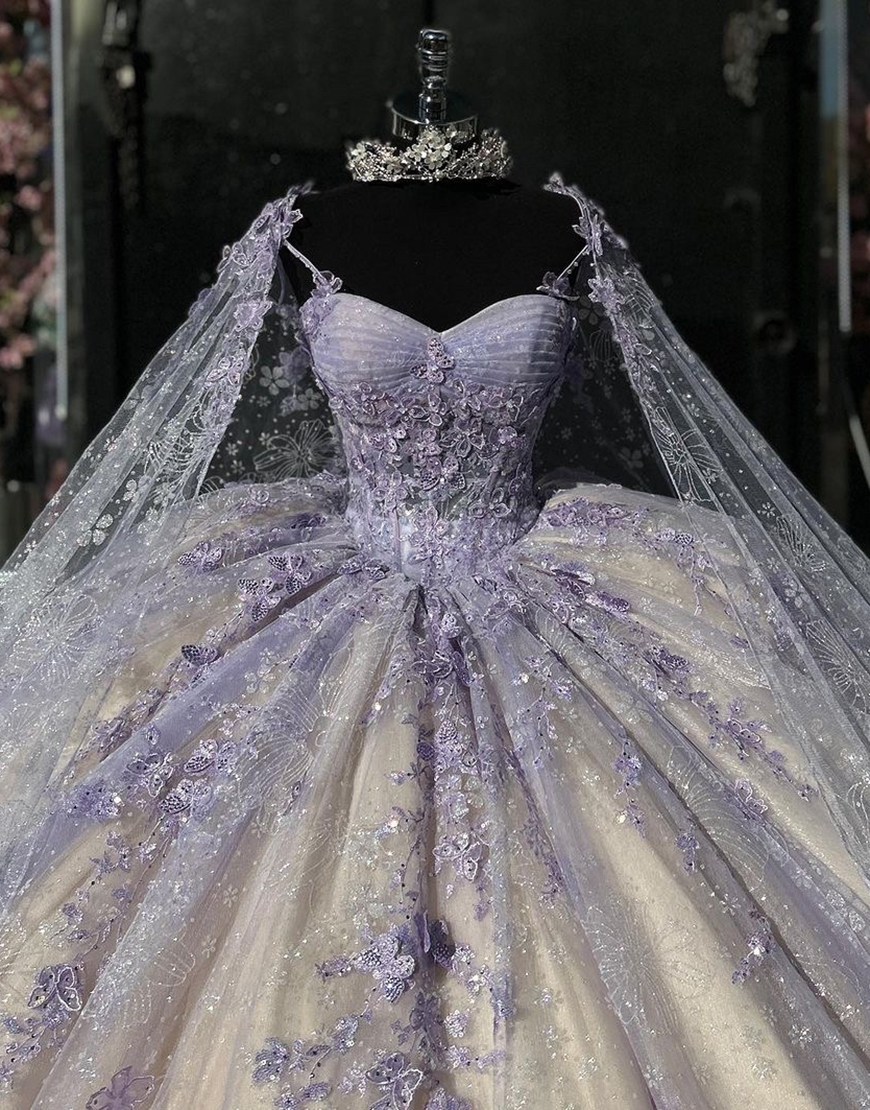 Sparkly Blush Champagne Spaghetti Straps Double Cape Corset Appliques Quinceanera Dress