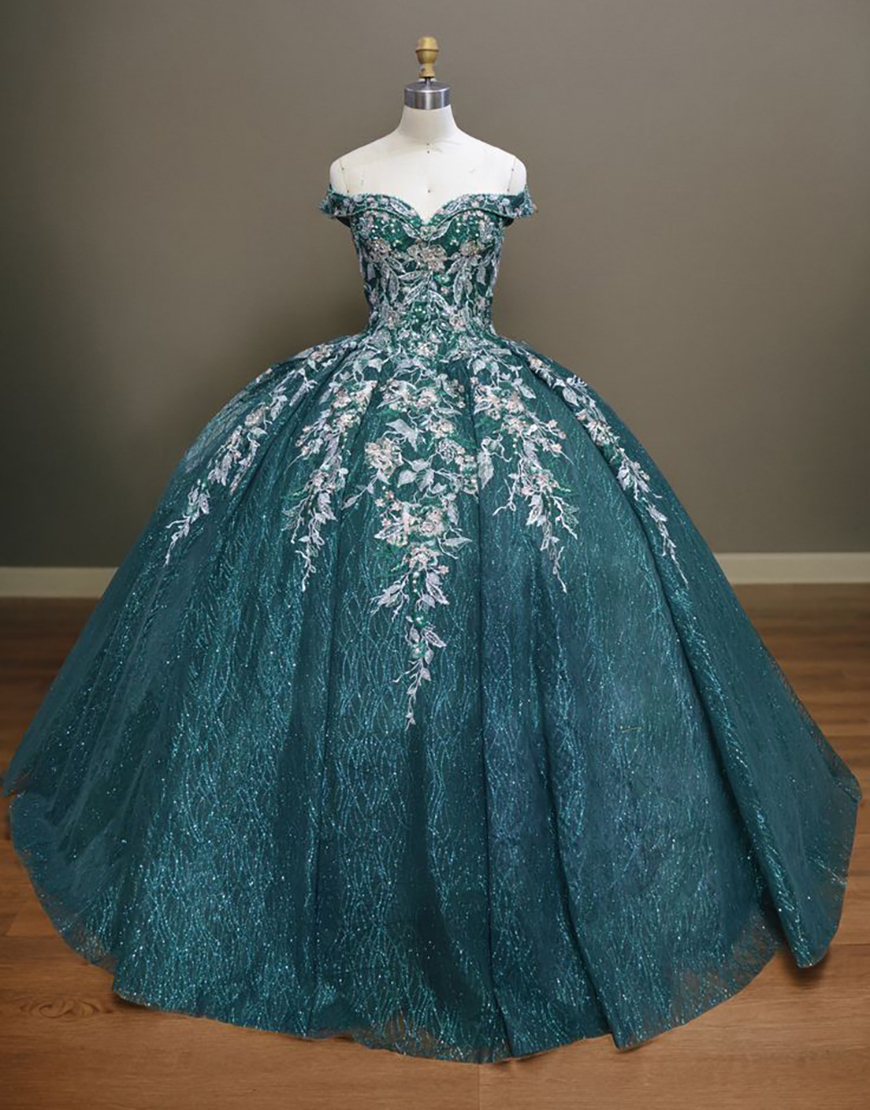 Sparkly Peacock Off the Shoulder Sequined Appliques Tulle Quinceanera Dress