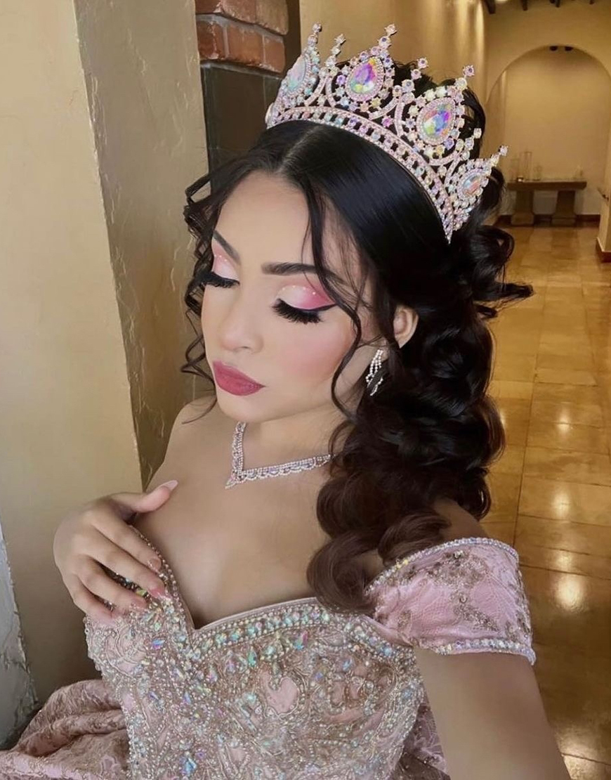 Berlinnova Women Sparkly Dusty Rose Quinceanera Dress Ball Gown Off the Shoulder Rhinestones Appliques Ruffles Bows Sweet 16 Dress