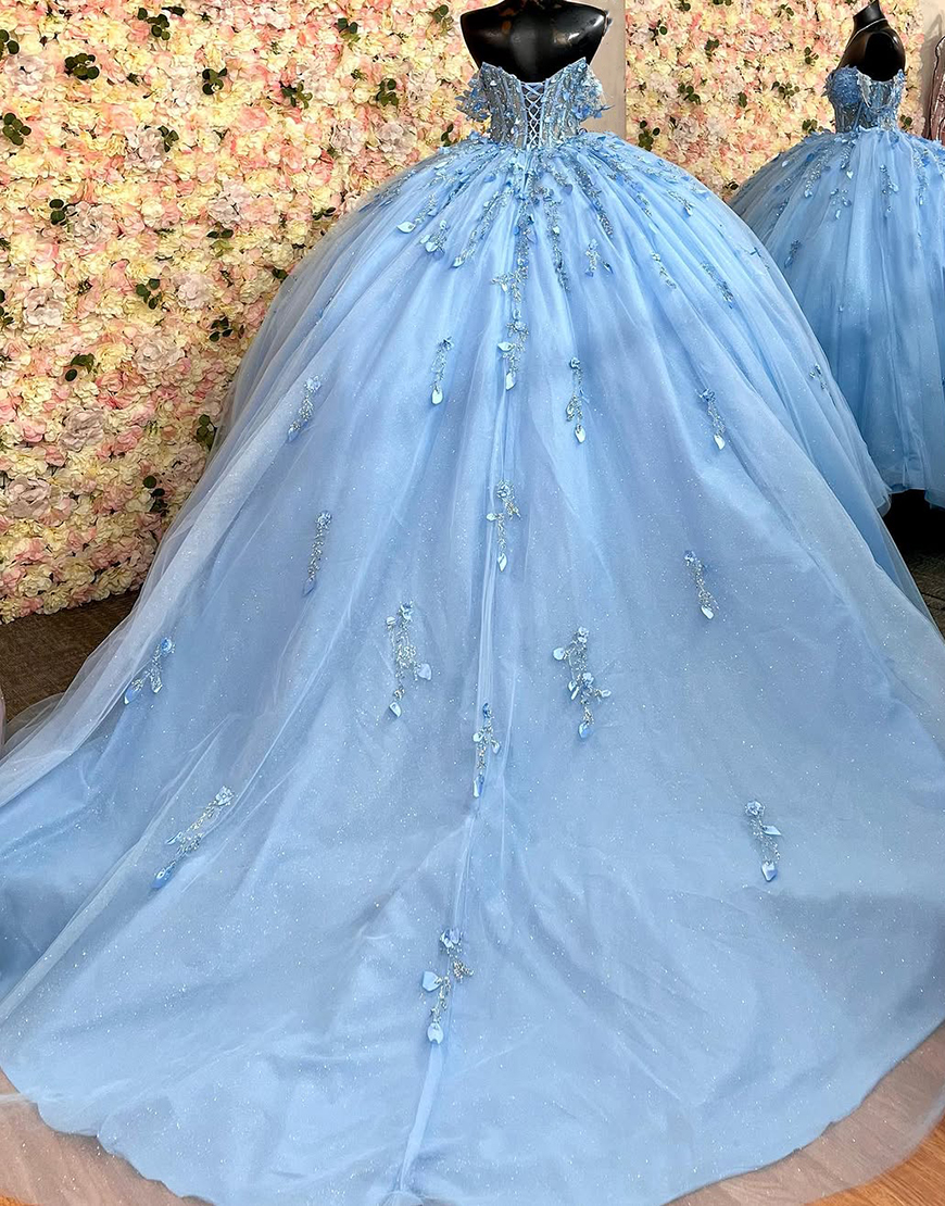 Sparkly Dusty Rose Off the Shoulder Rhinestones Appliques Quinceanera Dress