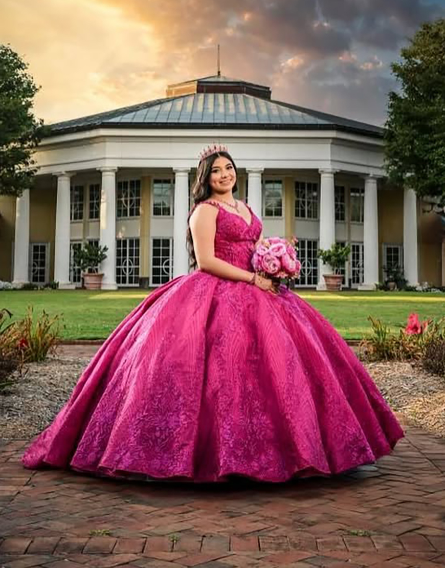 Sparkly Fuchsia Ball Gown Spaghetti Straps Appliques Quinceanera Dress