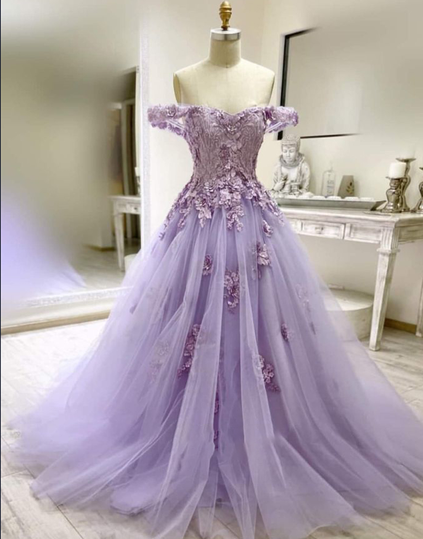 Sparkly Lilac Off the Shoulder Sequined Appliques Tulle Quinceanera Dress