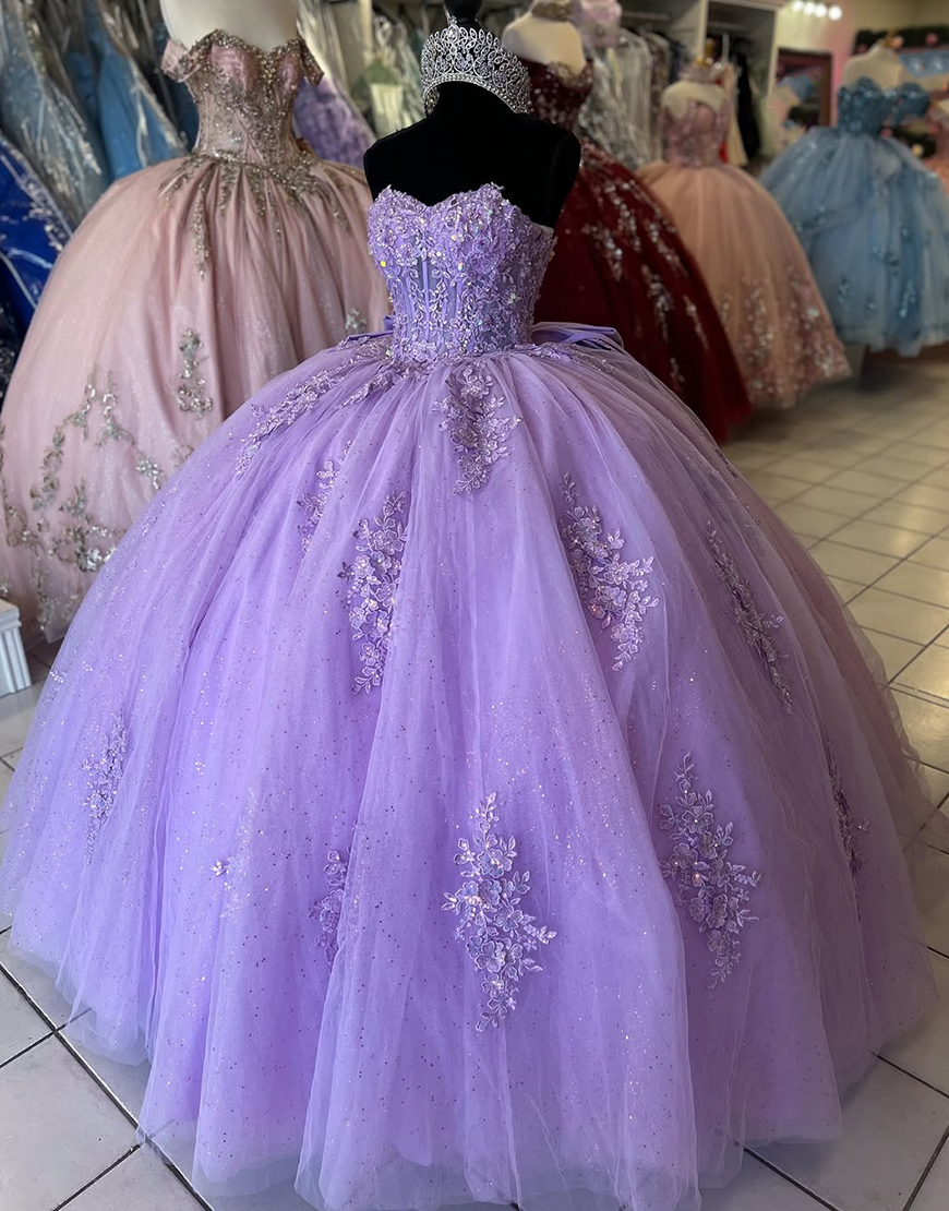 Sparkly Lilac Strapless Corset Quinceanera Dresses with Sequined Appliques