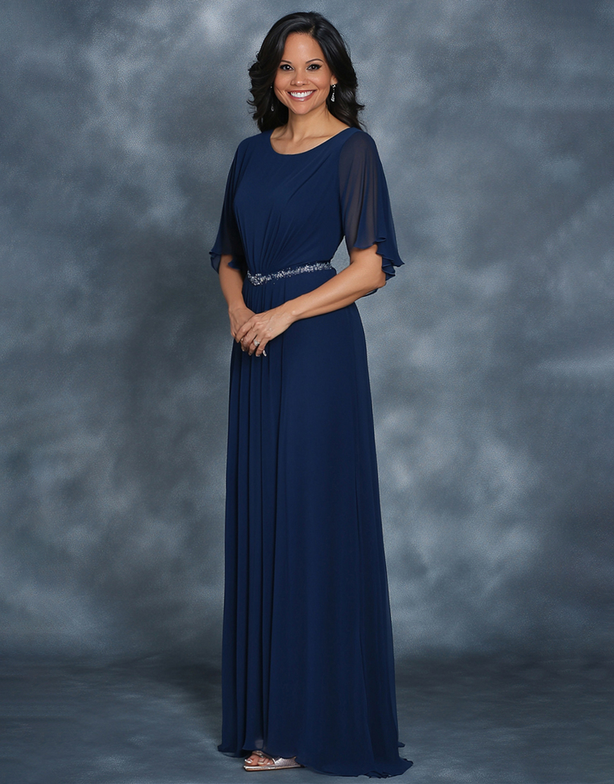 Graceful A-Line Navy  Tulle Long Prom Dress with Rhinestone