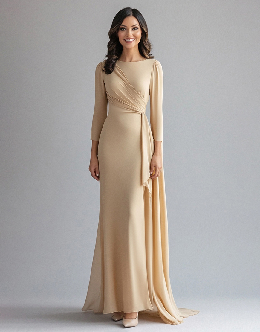 Graceful Mermaid Champagne Long Sleeve Ruffles Long Prom Dress with Cloak