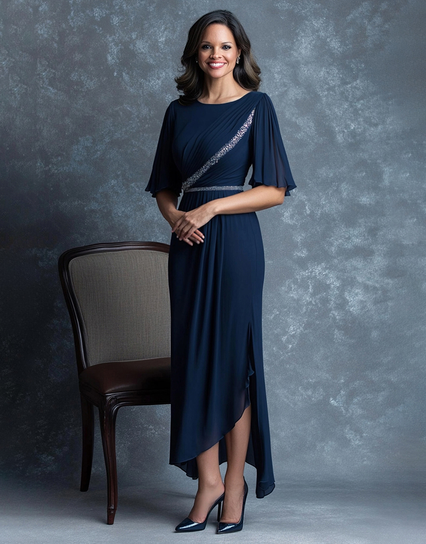 Sparkly Mermaid Navy Ruffles Long Prom Dress with Beading