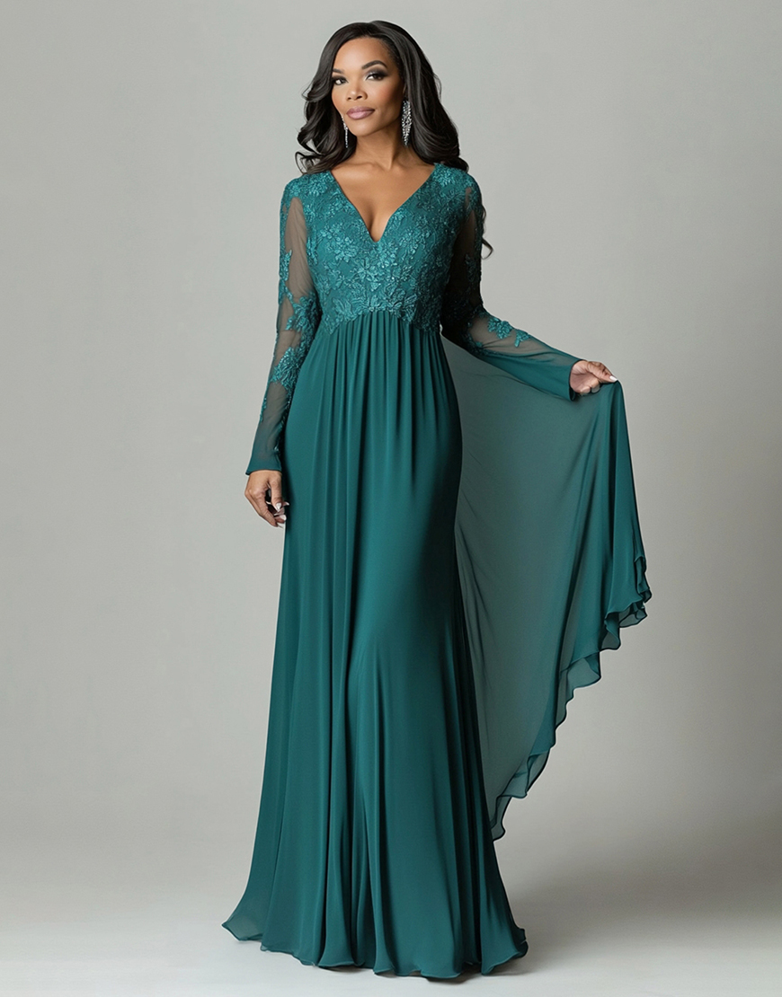 Graceful A-Line Dark Green Lace Long Prom Dress With Waist Cloak