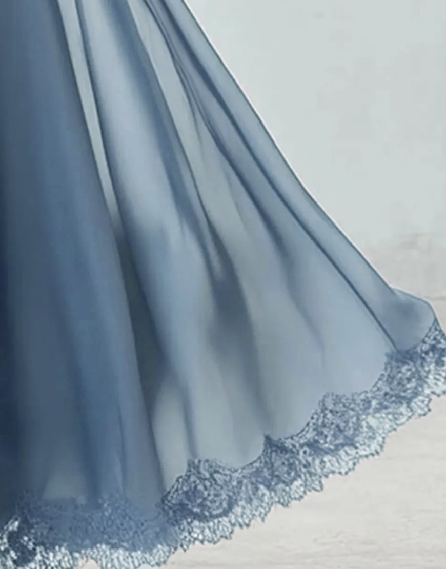 Graceful A Line Dusty Blue Half Sleeve Appliques Pleated Long Formal Dress with Lace