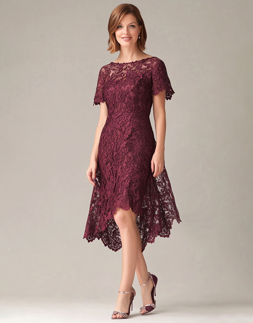Elegant A Line Burgundy Flare Sleeve Lace Long Prom Dress 