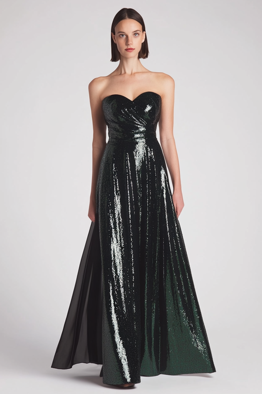 Sparkly A-Line Dark Green Off The Shoulder  Long Prom Dress 