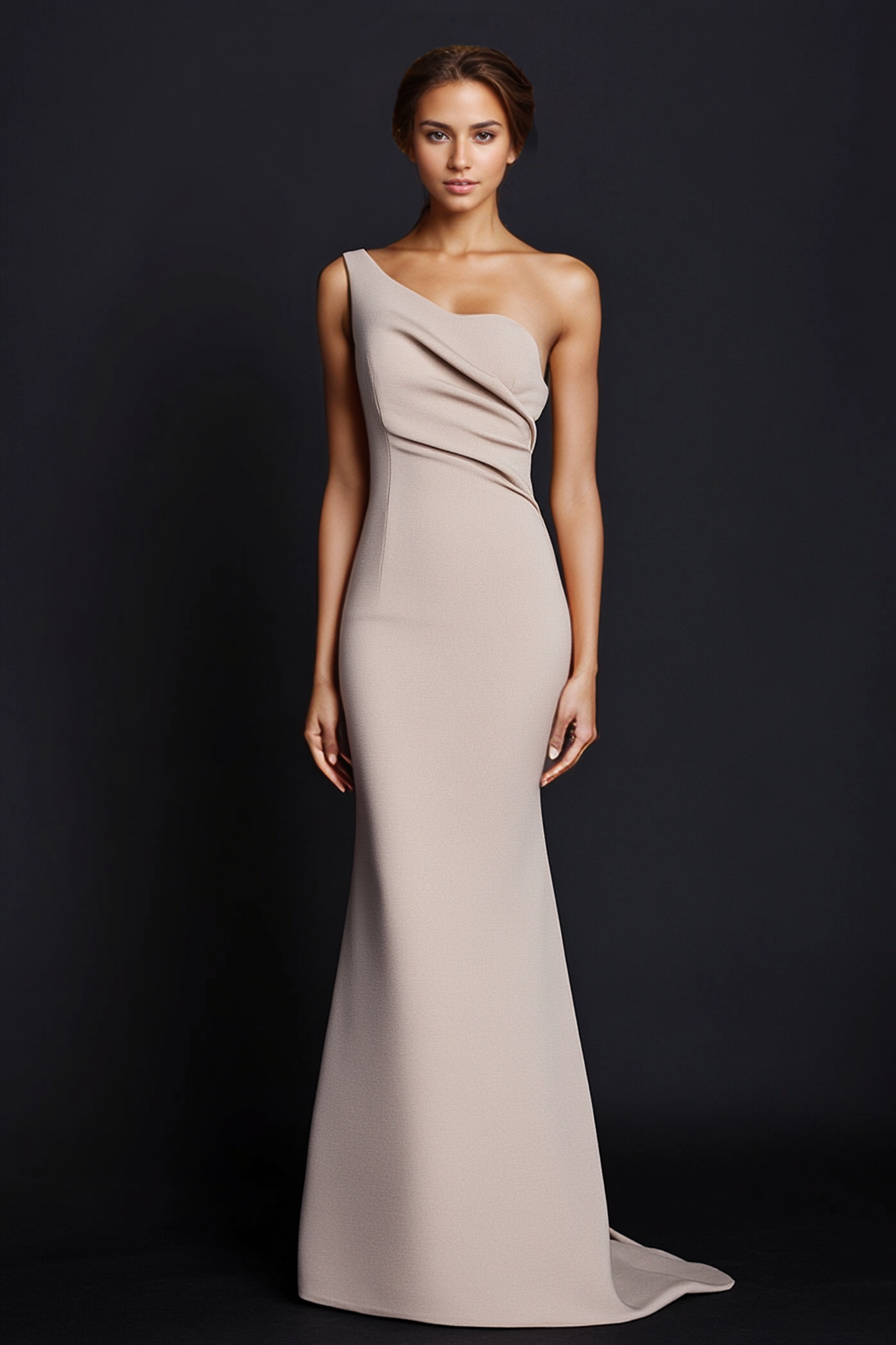 Khaki Bodycon One Shoulder Satin Long Prom Dress With 3D Flower