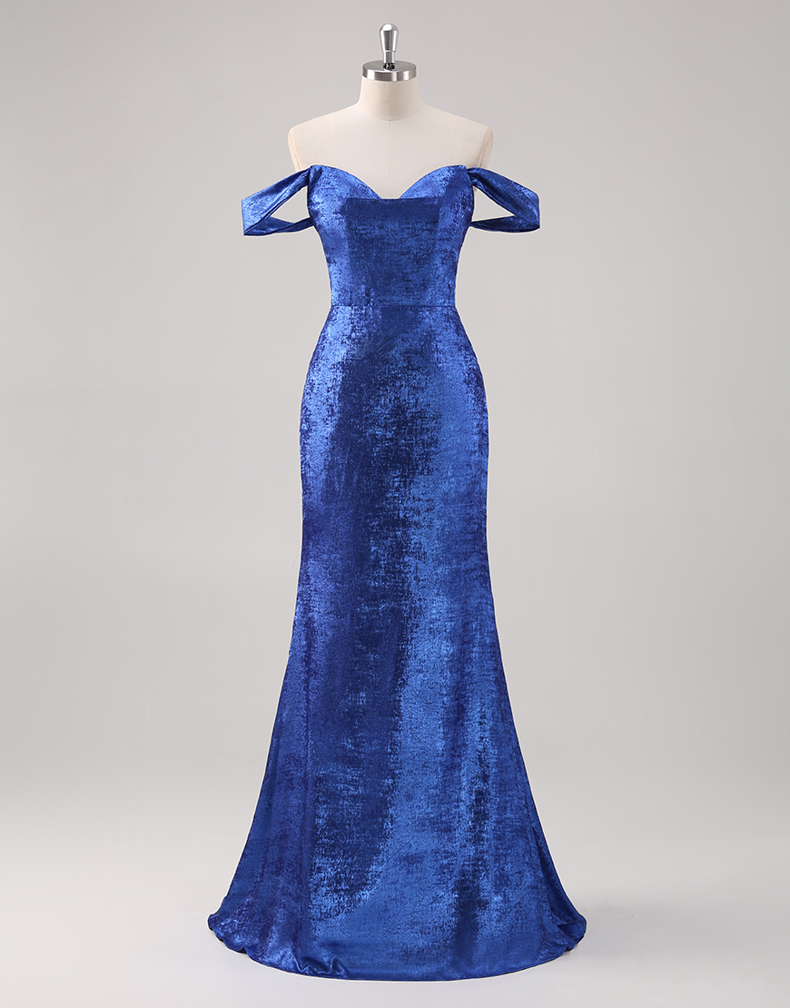 Royal Blue Mermaid Off the Shoulder Long Prom Dress