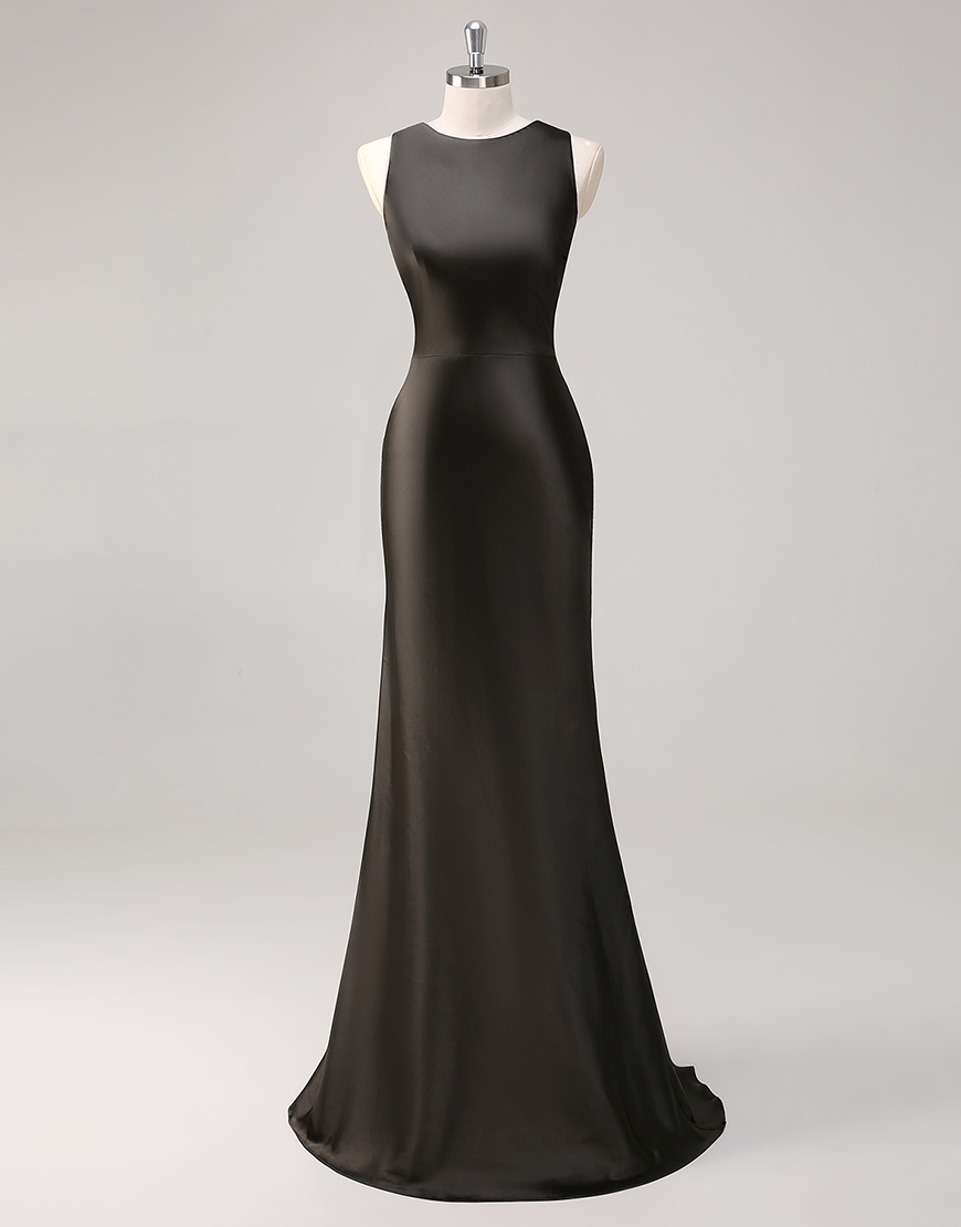 Dark Grey Mermaid Sleeveless Satin Criss-Cross Back Long Formal Dress