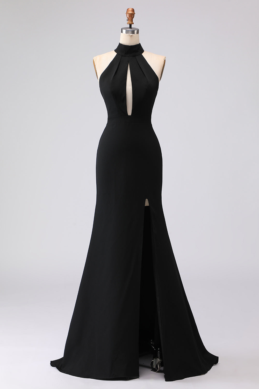 Black Mermaid Halter Neck Satin Long Prom Dress