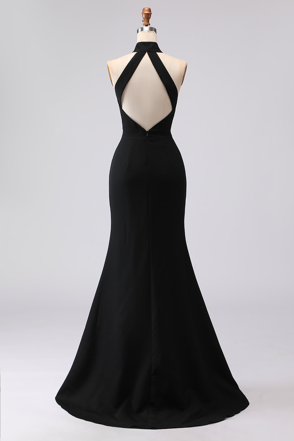 Black Mermaid Halter Neck Satin Long Prom Dress