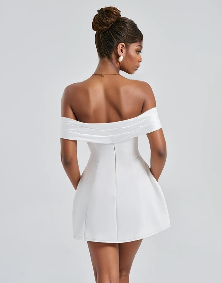 Simple A-Line Off the Shoulder Little White Graduation Dress