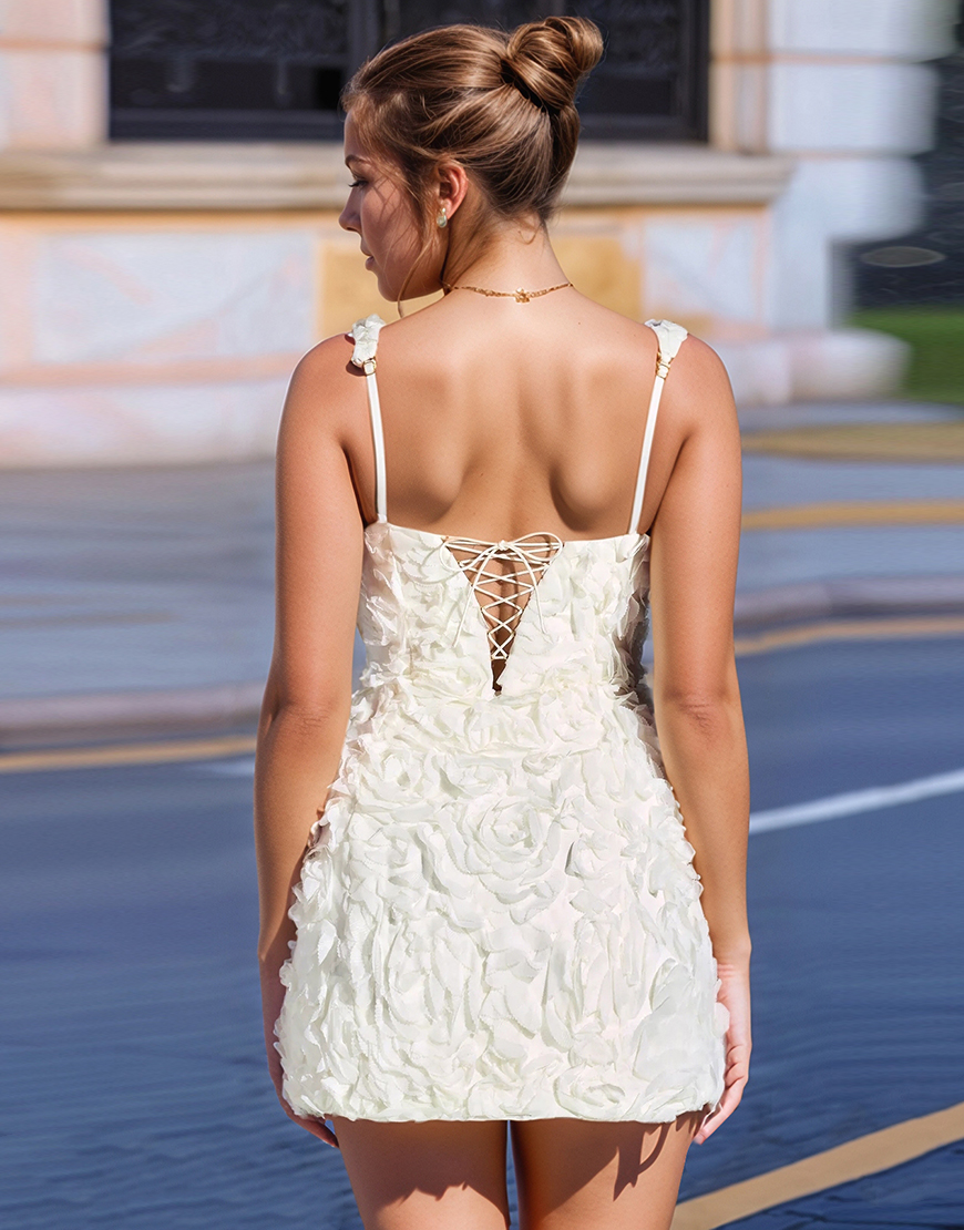 Sheath Square Neck Little White Graduation Dress with 3D Flowers