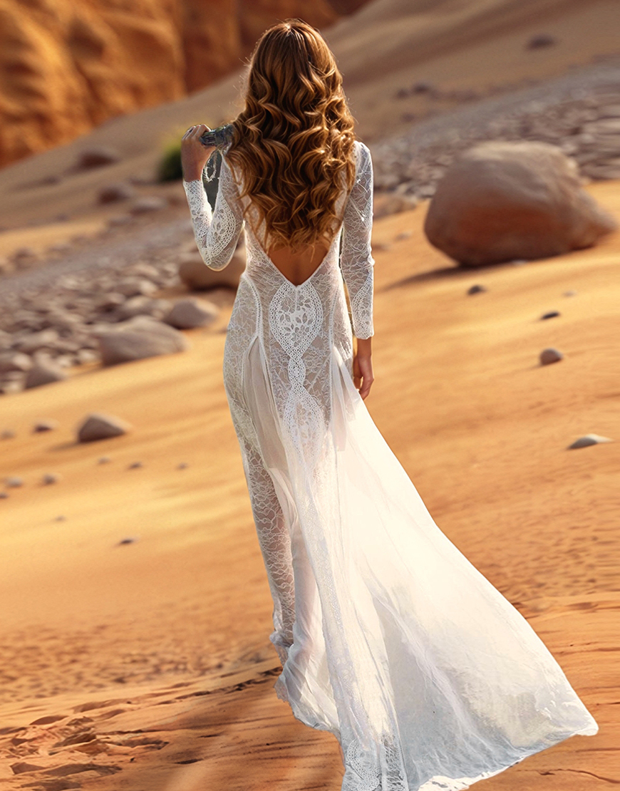 Sheath Boat Neck Long Sleeves Lace Long Graduation Dress with Slit