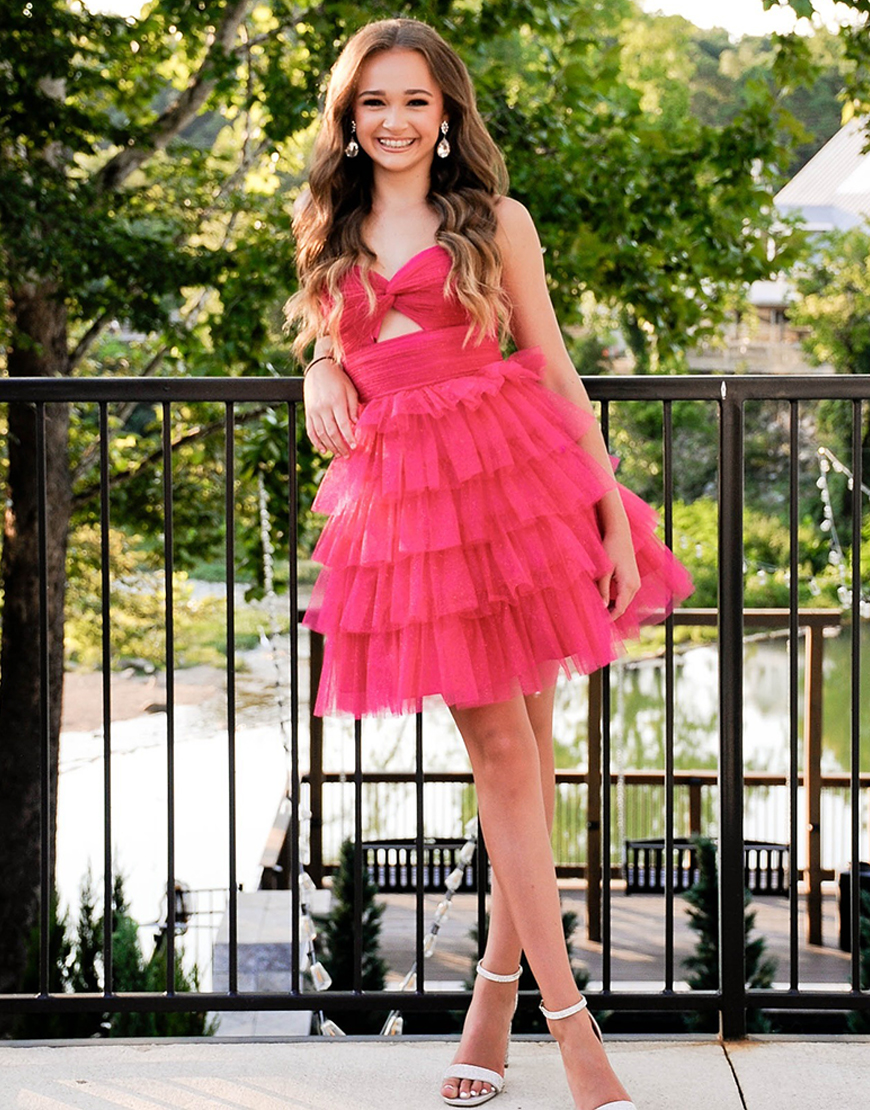 Fuchsia Ruffled Tulle A Line Short Homecoming Dress